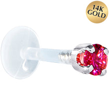 Load image into Gallery viewer, 16G 1/4 Solid 14K White Gold 3mm Red Cubic Zirconia Bioplast Tragus Earring Stud