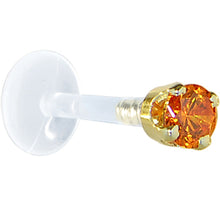 Load image into Gallery viewer, 16G 1/4 Solid 14K Yellow Gold 3mm Orange Cubic Zirconia Bioplast Tragus Earring Stud