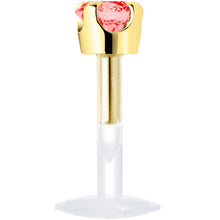 Load image into Gallery viewer, 16G 1/4 Solid 14K Yellow Gold 3mm Salmon Cubic Zirconia Bioplast Tragus Earring Stud