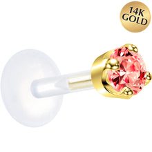 Load image into Gallery viewer, 16G 1/4 Solid 14K Yellow Gold 3mm Salmon Cubic Zirconia Bioplast Tragus Earring Stud