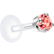 Load image into Gallery viewer, 16G 1/4 Solid 14K White Gold 3mm Salmon Cubic Zirconia Bioplast Tragus Earring Stud