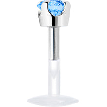 Load image into Gallery viewer, 16G 1/4 Solid 14K White Gold 3mm Plexi Blue Cubic Zirconia Bioplast Tragus Earring Stud