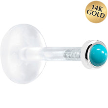Load image into Gallery viewer, 16G 1/4 Solid 14K White Gold 2mm Genuine Turquoise Bioplast Cartilage Earring Stud