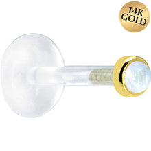 Load image into Gallery viewer, 16G 1/4 Solid 14K Yellow Gold 2mm Genuine Rainbow Moonstone Bioplast Cartilage Earring Stud
