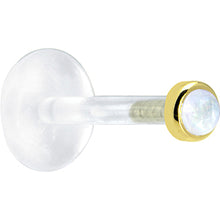 Load image into Gallery viewer, 16G 1/4 Solid 14K Yellow Gold 2mm Genuine Rainbow Moonstone Bioplast Cartilage Earring Stud