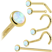 Load image into Gallery viewer, Solid 14K Yellow Gold 2mm Synthetic Opal Nose Ring
