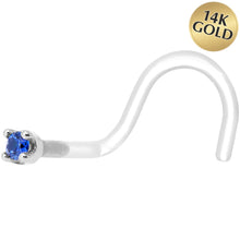 Load image into Gallery viewer, 18G 1/4 White Gold 1.5mm Genuine Blue Sapphire Bioplast Nose Ring