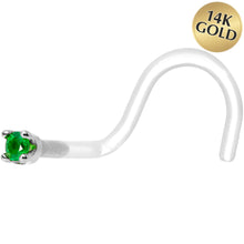 Load image into Gallery viewer, 18G 1/4 White Gold 1.5mm Genuine Emerald Bioplast Nose Ring