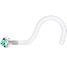 Load image into Gallery viewer, 18G 1/4 White Gold 1.5mm Mint Green Cubic Zirconia Bioplast Nose Ring