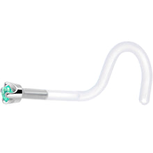Load image into Gallery viewer, 18G 1/4 White Gold 1.5mm Mint Green Cubic Zirconia Bioplast Nose Ring