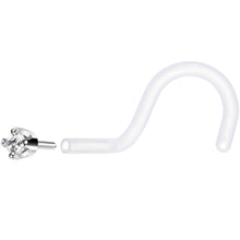 Load image into Gallery viewer, 18G 1/4 White Gold 1.5mm Clear Cubic Zirconia Bioplast Nose Ring