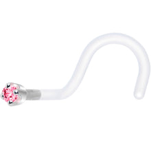 Load image into Gallery viewer, 18G 1/4 White Gold 1.5mm Pink Cubic Zirconia Bioplast Nose Ring