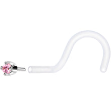 Load image into Gallery viewer, 18G 1/4 White Gold 1.5mm Pink Cubic Zirconia Bioplast Nose Ring