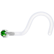 Load image into Gallery viewer, 18G 1/4 White Gold 1.5mm Green Cubic Zirconia Bioplast Nose Ring