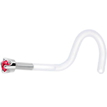 Load image into Gallery viewer, 18G 1/4 White Gold 1.5mm Red Cubic Zirconia Bioplast Nose Ring