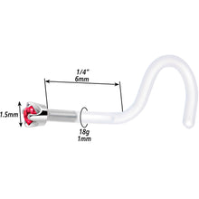 Load image into Gallery viewer, 18G 1/4 White Gold 1.5mm Red Cubic Zirconia Bioplast Nose Ring