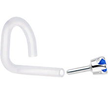 Load image into Gallery viewer, 18G 1/4 White Gold 1.5mm Blue Cubic Zirconia Bioplast Nose Ring