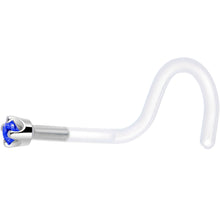 Load image into Gallery viewer, 18G 1/4 White Gold 1.5mm Blue Cubic Zirconia Bioplast Nose Ring