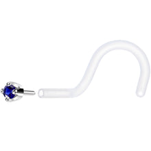 Load image into Gallery viewer, 18G 1/4 White Gold 1.5mm Blue Cubic Zirconia Bioplast Nose Ring