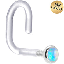 Load image into Gallery viewer, 18G 1/4 White Gold 2mm Light Blue Synthetic Opal Bioplast Nose Ring