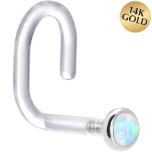 Load image into Gallery viewer, 18G 1/4 White Gold 2mm White Synthetic Opal Bioplast Nose Ring