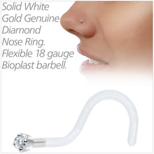 Load image into Gallery viewer, 18G 1/4 White Gold 1.5mm Genuine Diamond Bioplast Nose Ring