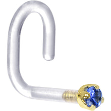 Load image into Gallery viewer, 18G 1/4 Yellow Gold 1.5mm Genuine Blue Sapphire Bioplast Nose Ring