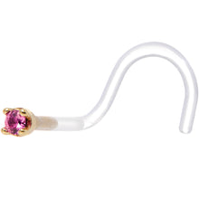Load image into Gallery viewer, 18G 1/4 Yellow Gold 1.5mm Genuine Pink Sapphire Bioplast Nose Ring
