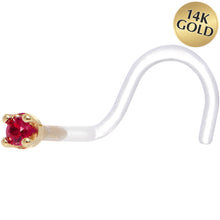 Load image into Gallery viewer, 18G 1/4 Yellow Gold 1.5mm Genuine Ruby Bioplast Nose Ring