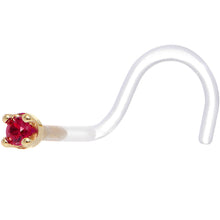 Load image into Gallery viewer, 18G 1/4 Yellow Gold 1.5mm Genuine Ruby Bioplast Nose Ring