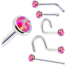 Load image into Gallery viewer, Solid 14K White Gold 2mm Brilliant Pink Synthetic Opal Nose Ring