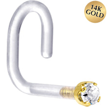 Load image into Gallery viewer, 18G 1/4 Yellow Gold 1.5mm Clear Cubic Zirconia Bioplast Nose Ring