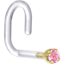 Load image into Gallery viewer, 18G 1/4 Yellow Gold 1.5mm Pink Cubic Zirconia Bioplast Nose Ring