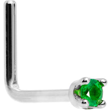 Load image into Gallery viewer, Solid 18K White Gold 1.5mm Genuine Emerald Nose Ring