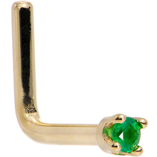 Load image into Gallery viewer, Solid 14K Yellow Gold 1.5mm Genuine Emerald Nose Ring