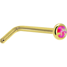 Load image into Gallery viewer, Solid 14K Yellow Gold 2mm Brilliant Pink Synthetic Opal Nose Ring