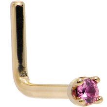 Load image into Gallery viewer, Solid 14K Yellow Gold 1.5mm Genuine Pink Sapphire Nose Ring