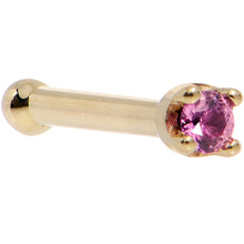 Load image into Gallery viewer, Solid 14K Yellow Gold 1.5mm Genuine Pink Sapphire Nose Ring