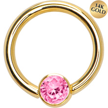 Load image into Gallery viewer, 14G 3/8 Solid 14K Gold Pink CZ Gem BCR Captive Ring