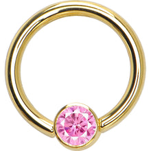 Load image into Gallery viewer, 14G 3/8 Solid 14K Gold Pink CZ Gem BCR Captive Ring