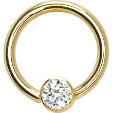 Load image into Gallery viewer, 14G 3/8 Solid 14K Gold Clear CZ Gem BCR Captive Ring