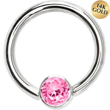 Load image into Gallery viewer, 14G 3/8 Solid 14K White Gold Pink CZ Gem Captive Ring