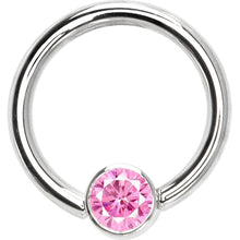 Load image into Gallery viewer, 14G 3/8 Solid 14K White Gold Pink CZ Gem Captive Ring