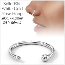 Load image into Gallery viewer, 20G 3/8 Solid 18K White Gold Nose Hoop