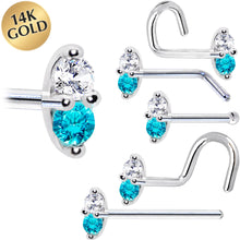 Load image into Gallery viewer, 14k White Gold Mint Green 1.5mm CZ Marquise Nose Ring