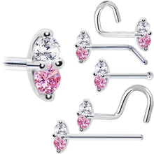 Load image into Gallery viewer, 14k White Gold Pink 1.5mm CZ Marquise Nose Ring