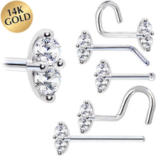 Load image into Gallery viewer, 14k White Gold Clear 1.5mm CZ Marquise Nose Ring