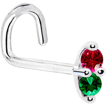 Load image into Gallery viewer, 14k White Gold Red Green 1.5mm CZ Marquise Nose Ring