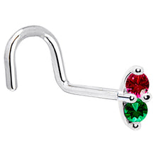 Load image into Gallery viewer, 14k White Gold Red Green 1.5mm CZ Marquise Nose Ring
