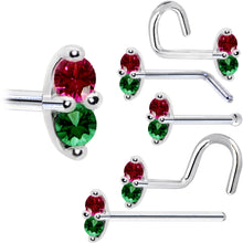 Load image into Gallery viewer, 14k White Gold Red Green 1.5mm CZ Marquise Nose Ring